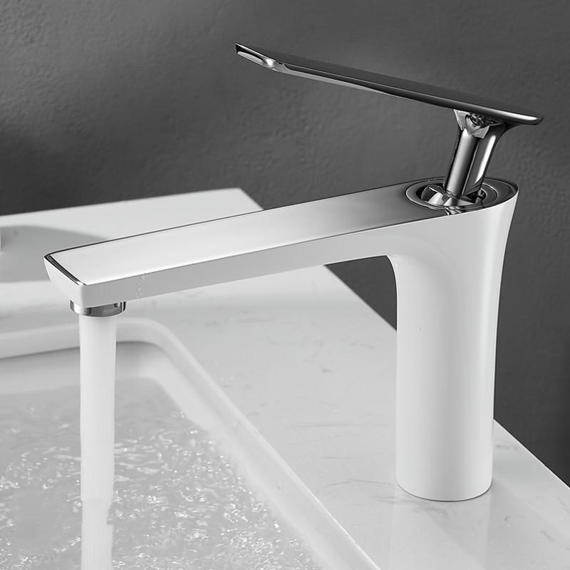 

White Chrome Faucet Bathroom Sink Faucets Hot Cold Water Mixer Crane Deck Mounted Single Hole Bath Tap Black Gold Finished