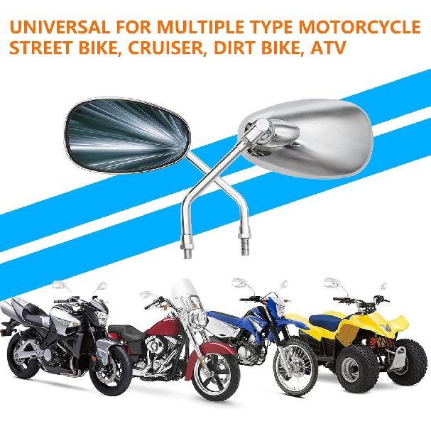 Universal 10mm Chrome Rearview Mirrors Oval 360 Degree Adjustable Side Mirrors Fit Street Bike Cruiser Touring Chopper Scooter GY6, for Honda