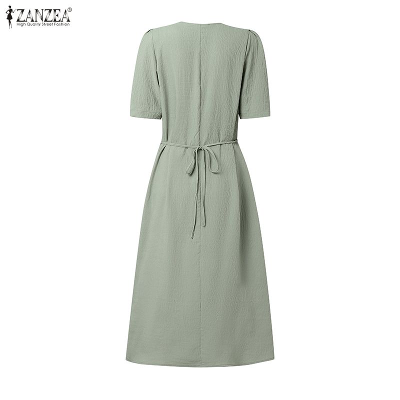 ZANZEA Women Summer V-Neck Casual Short Sleeve Dress