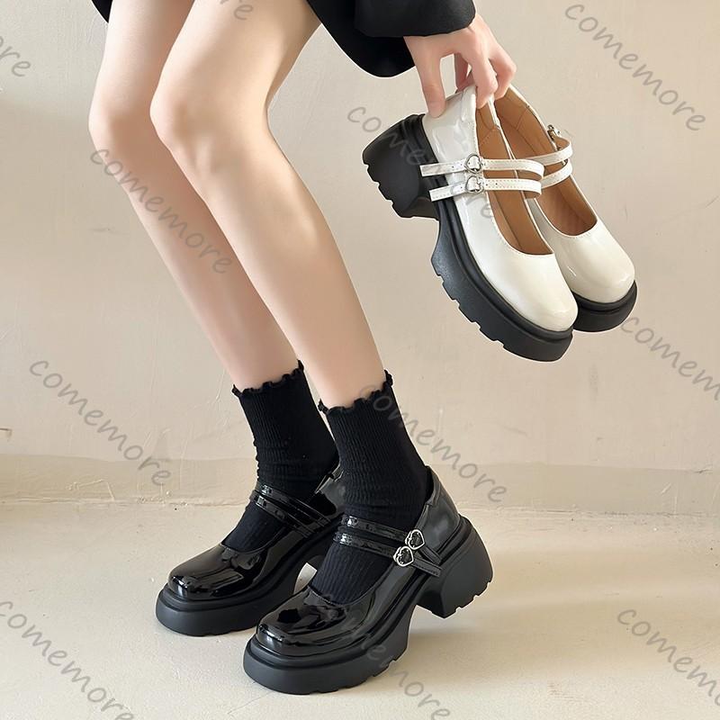 Fashion Comemore Thick Bottom Mary Jane Shoes Spring and Autumn New Thick Heel College British Style Pumps High Heeled Jk Women's Shoes