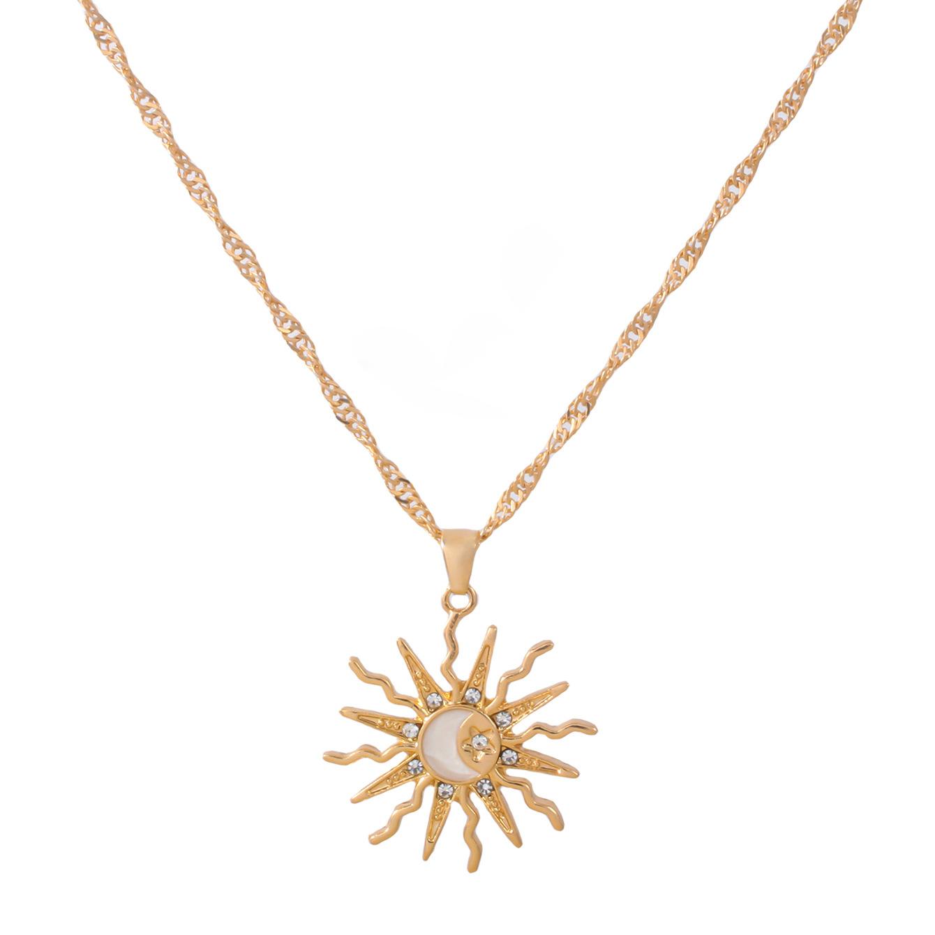 

Ожерелье с подвеской в виде страза, солнца, звезды и луны, ретро, женское, на каждый день, универсальное, для вечеринок, аксессуары для ювелирных изделий золотистый