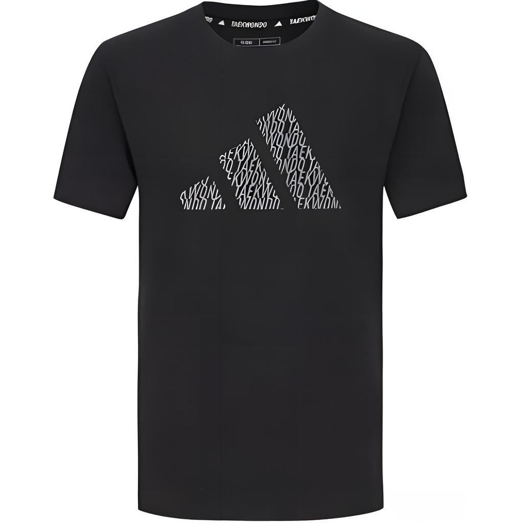Adidas Printed Logo Letter Design Breathable Skin-Friendly Sports Fitness Crew Neck Short Sleeve T-Shirt Unisex T-Shirts Black ADICLTSPSTK-BGY