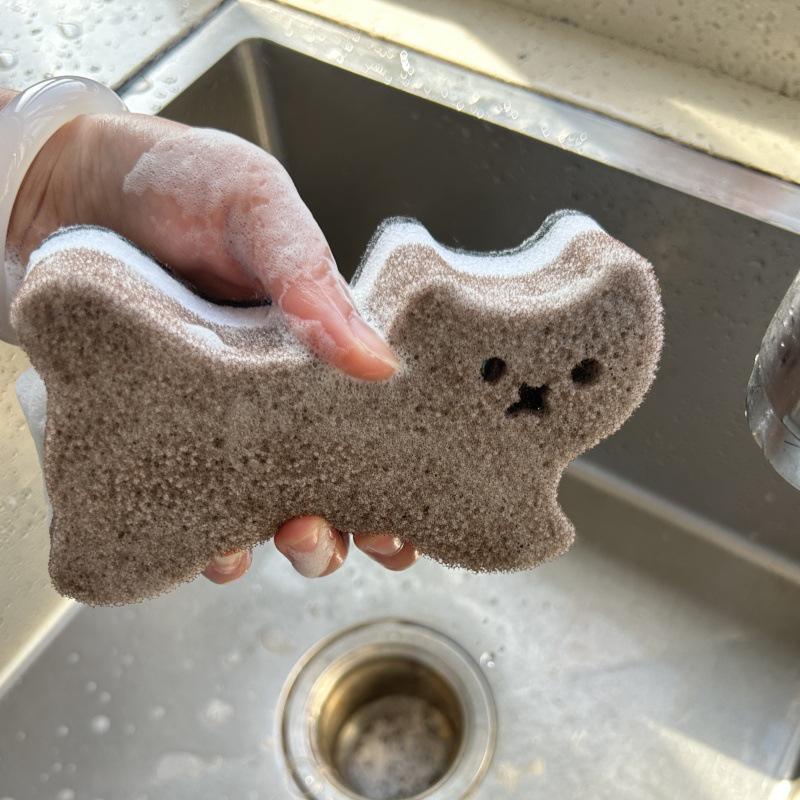 Cartoon Cat Three-Layer Dishwashing Sponge & Scouring Pad Set