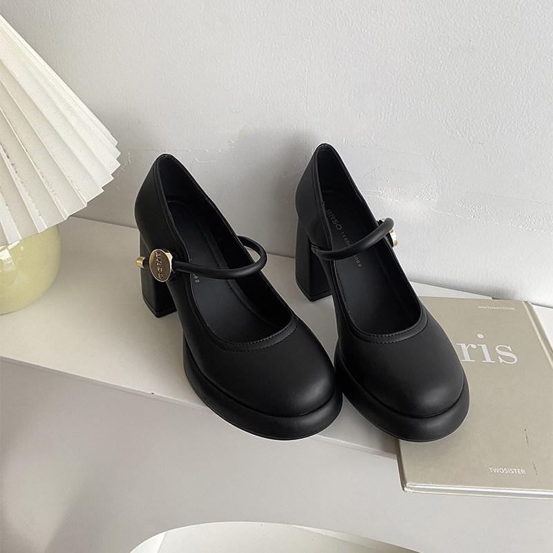 Designer Plateau Dicke Ferse Damen Mary Jane Schuhe Schlichte Höhensteigerung Schnalle Schuhe Damen Outdoor Elegante Kleiderschuhe