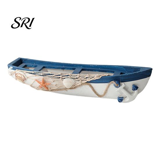 Study Room Nautical Decor Handmade Ocean Wooden Boat Model Rustic Beach Style Canoe Window Display Sailboat Figurine Themed Tabletop Ornament