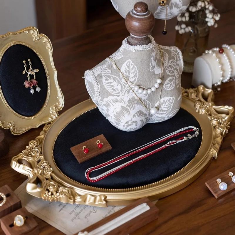 1PC Ornament Showcase with Gold Edging Flannel Photo Frame Antique Velvet Lined Shadow Box Classic Craft Storage Box 39x25cm