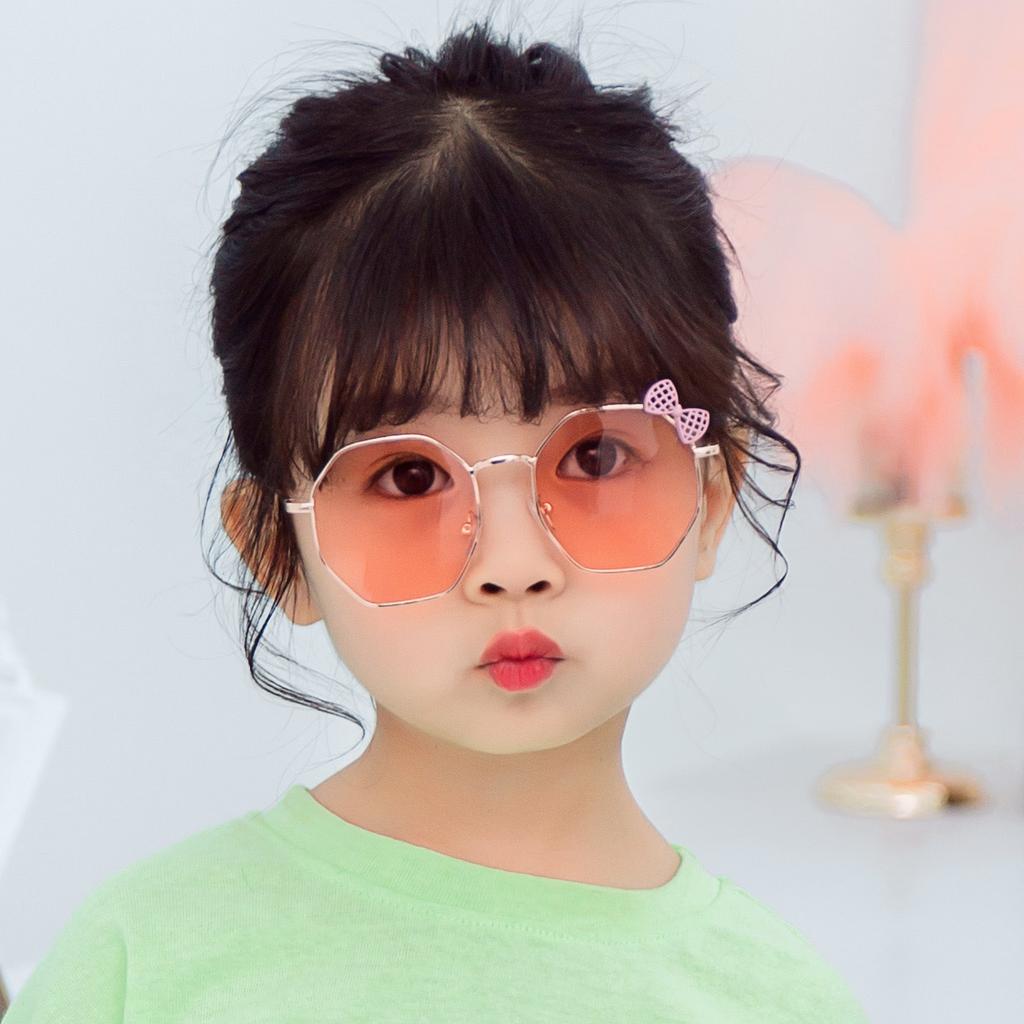Trendy Fashion Boys And Girls Bow Metal Sunglasses B010 Polygon Trend Children'S Glasses Sunglasses