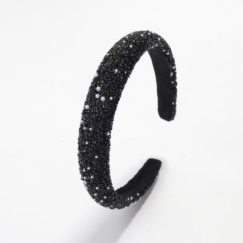 

Гламурный ободок для волос с имитацией жемчуга, серый, серебристый, черный, блестящий, кристальный жемчуг, для женщин и девушек