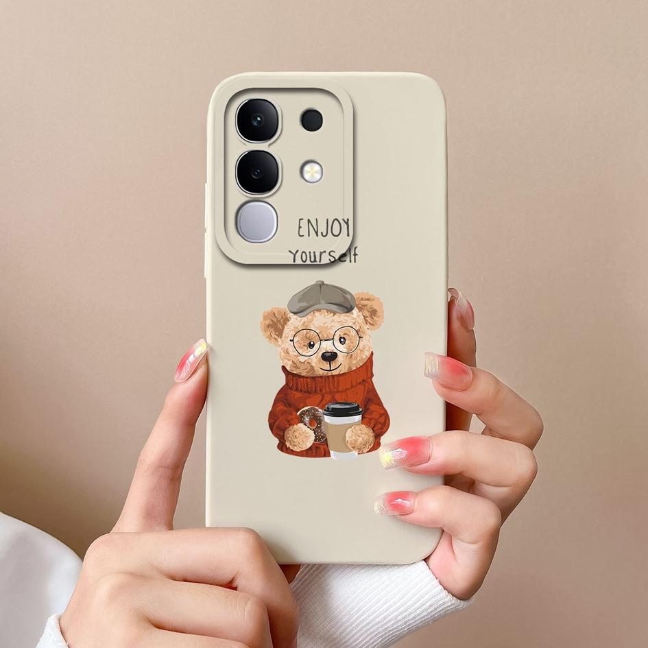 For Vivo T4x Y29 Y29S Y39 S19 Pro Y19S V30 V40e V50 Y04 iQOO Z9s V40 Lite(IDN) Phone Cases Popular Bear Liquid Silicone Shockproof Shell For Vivo Capa