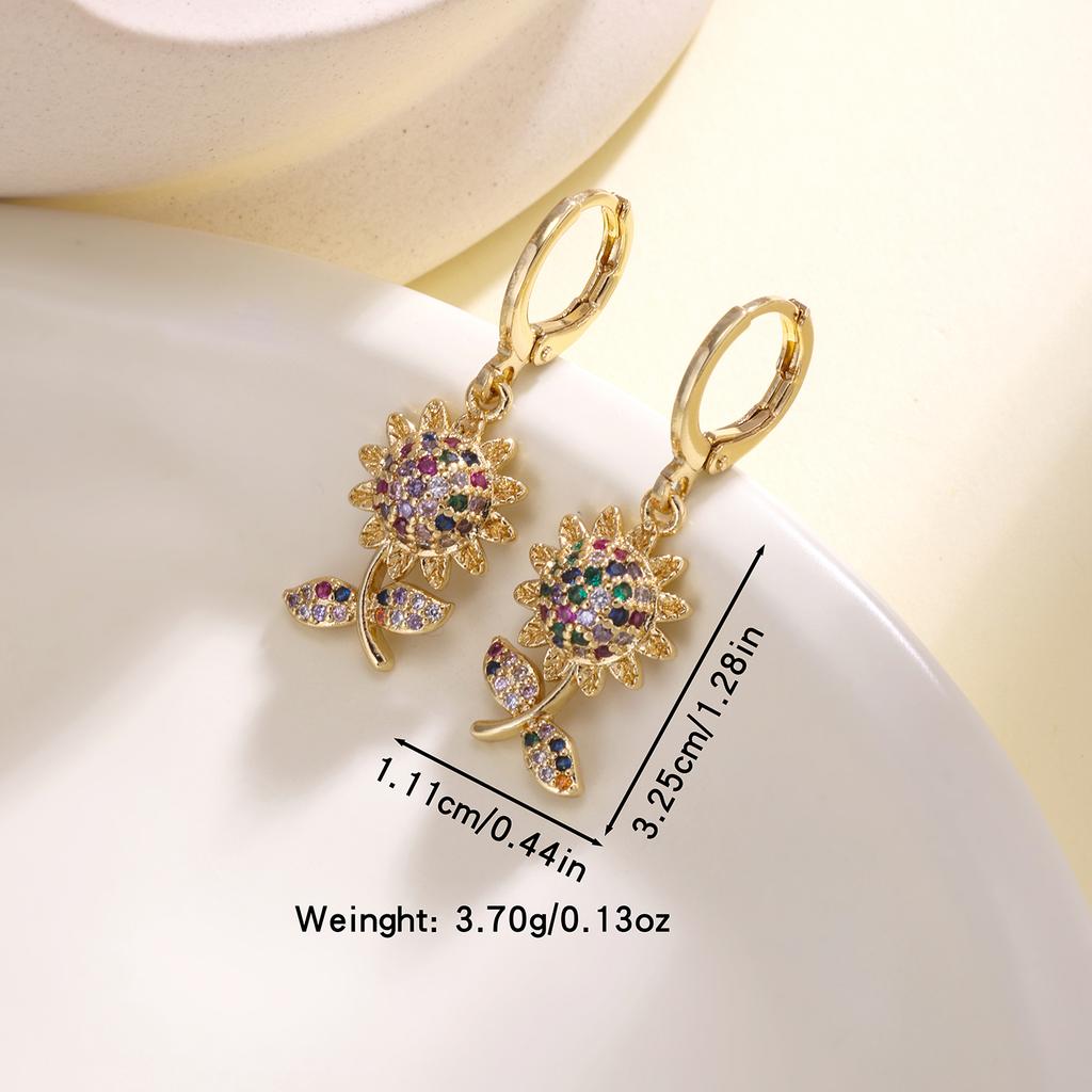 Nidin Multicolor Zircon Flower Hoop Earrings For Women Elegant Pearl Sunflower Dangle Ear Buckle Bridal Wedding Jewelry Gifts