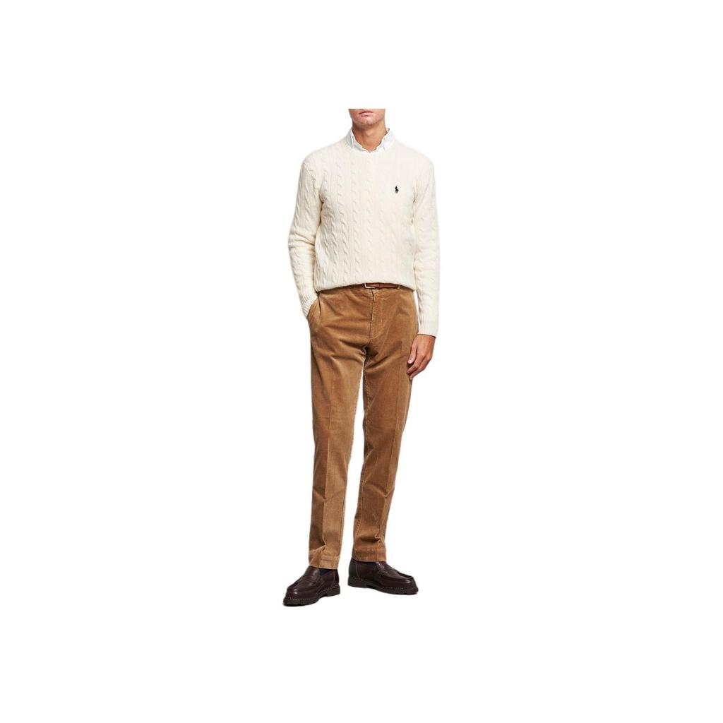 Polo Ralph Lauren Small Pony Logo Embroidered Cable Knit Wool Sweater Men sweater Off-White 710688408009