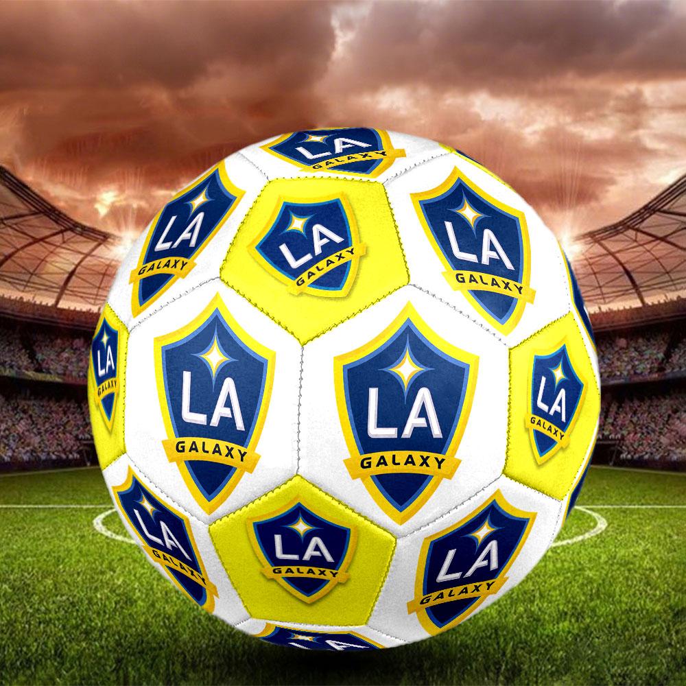 LA Galaxy Size 5 Soccer Ball, Machine-Stitched PVC, Durable & High Bounce, All Ages Fit, Fan Merchandise, Matches & Outdoor Use.