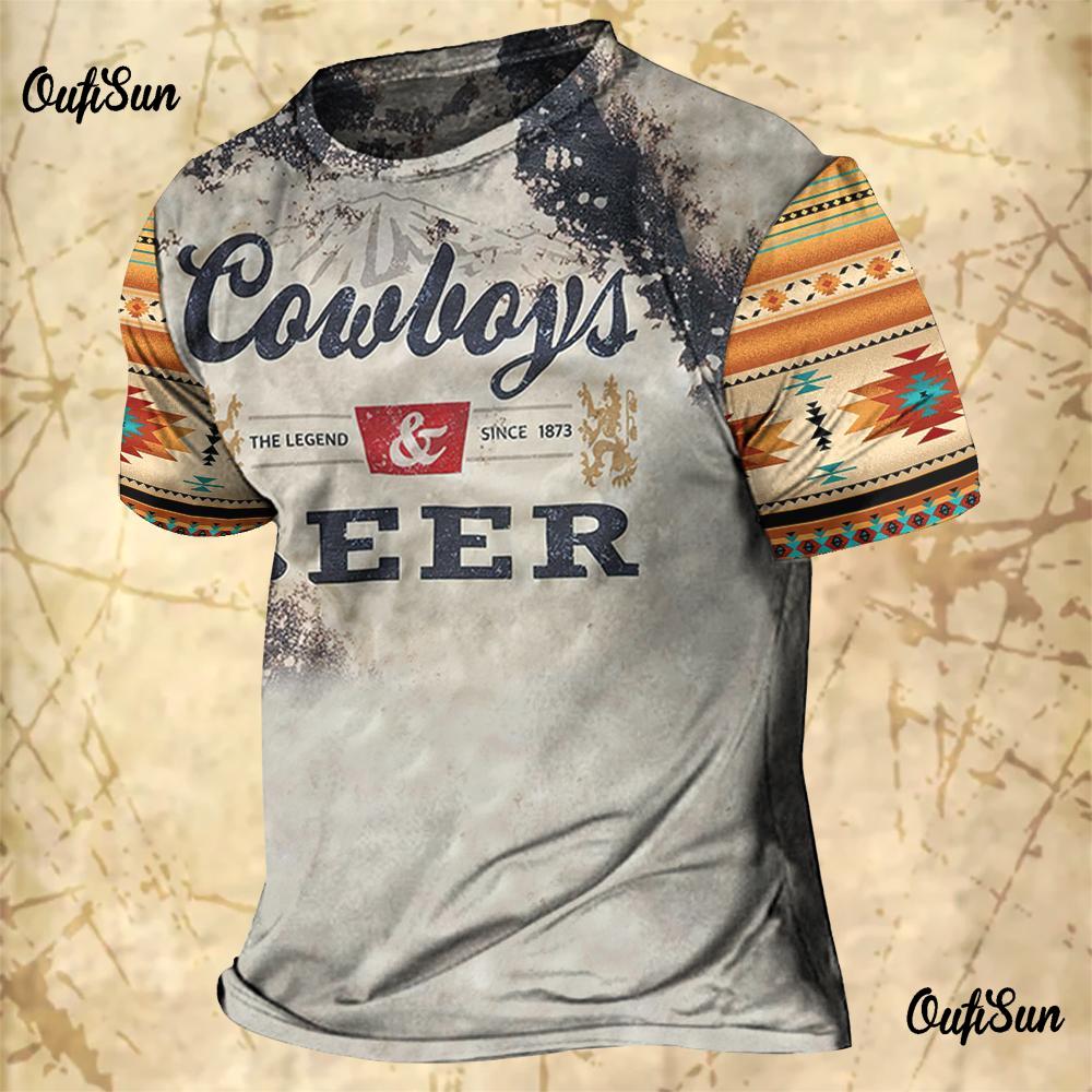 Men's Vintage T-shirts Cowboy Design Western America Tops 3D Printed O-Neck Oversized T-shirt Short Sleeve Streetwear