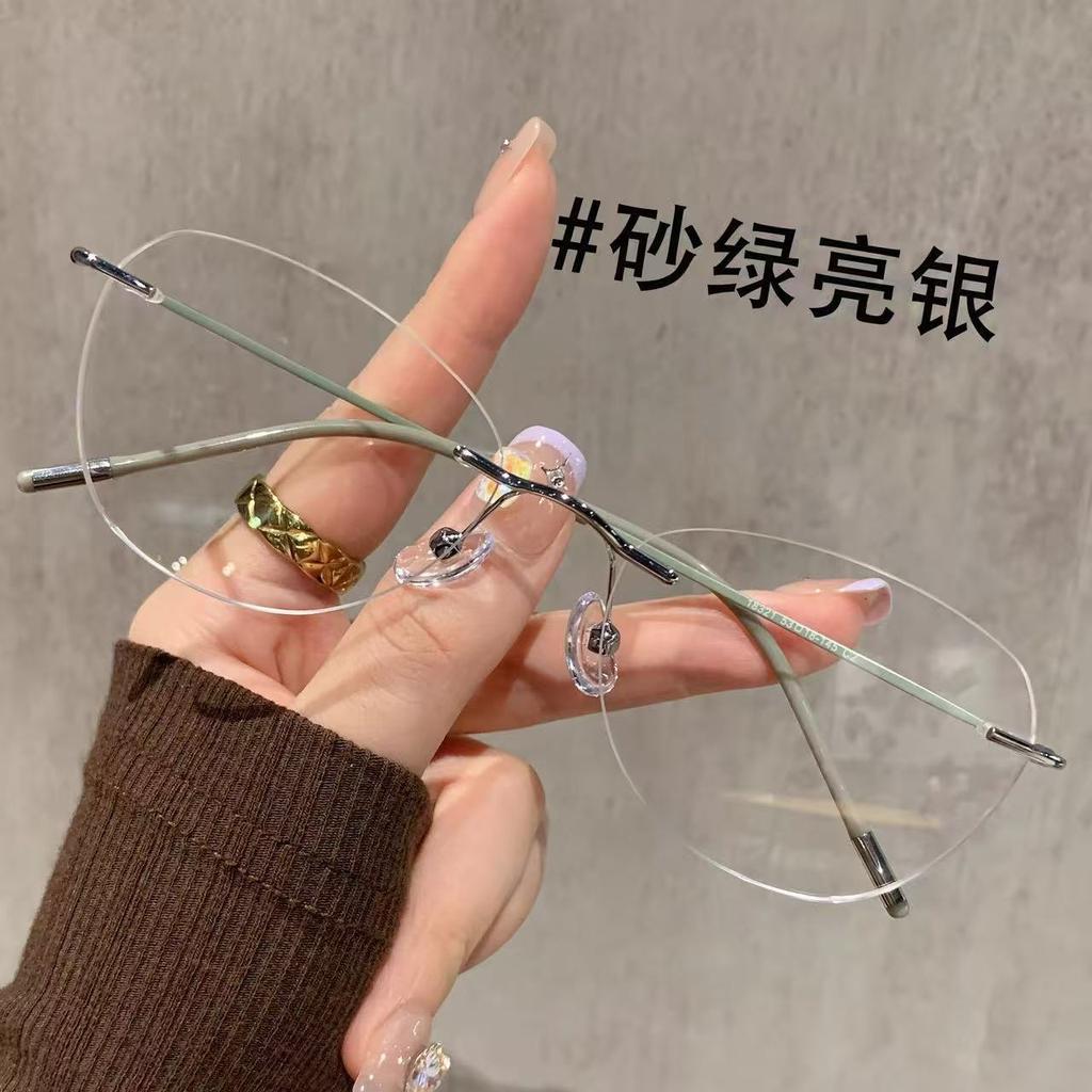 For Women with Myopia Can Be Matched with Degree Flat Glasses, Small Frame, High Intelligence, Pure Desire, Plain Face, Gold Silk Glasses Frame.