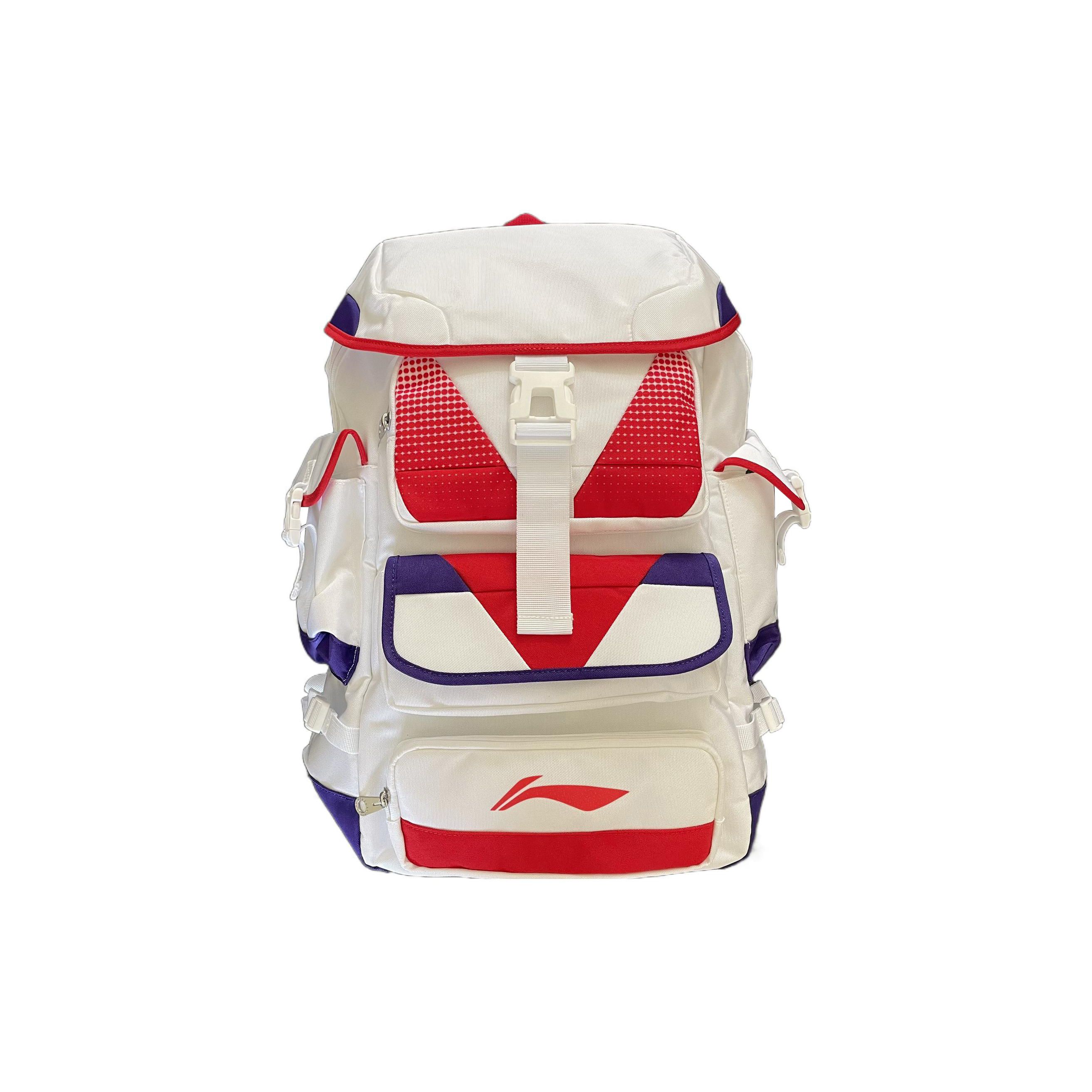 Li Ning Sports Basketball Series Trendy Fashion Casual Arc Strap Polyester Backpack Unisex Backpack White Red Blue ABSS015-2 White/Red/Blue