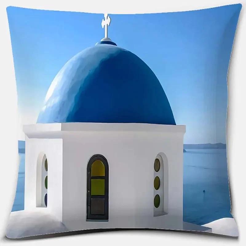 Greece Santorini Series Architectural Printing Pattern Cushion Cover Home Living Room Sofa Decoration Pillow  Coverx