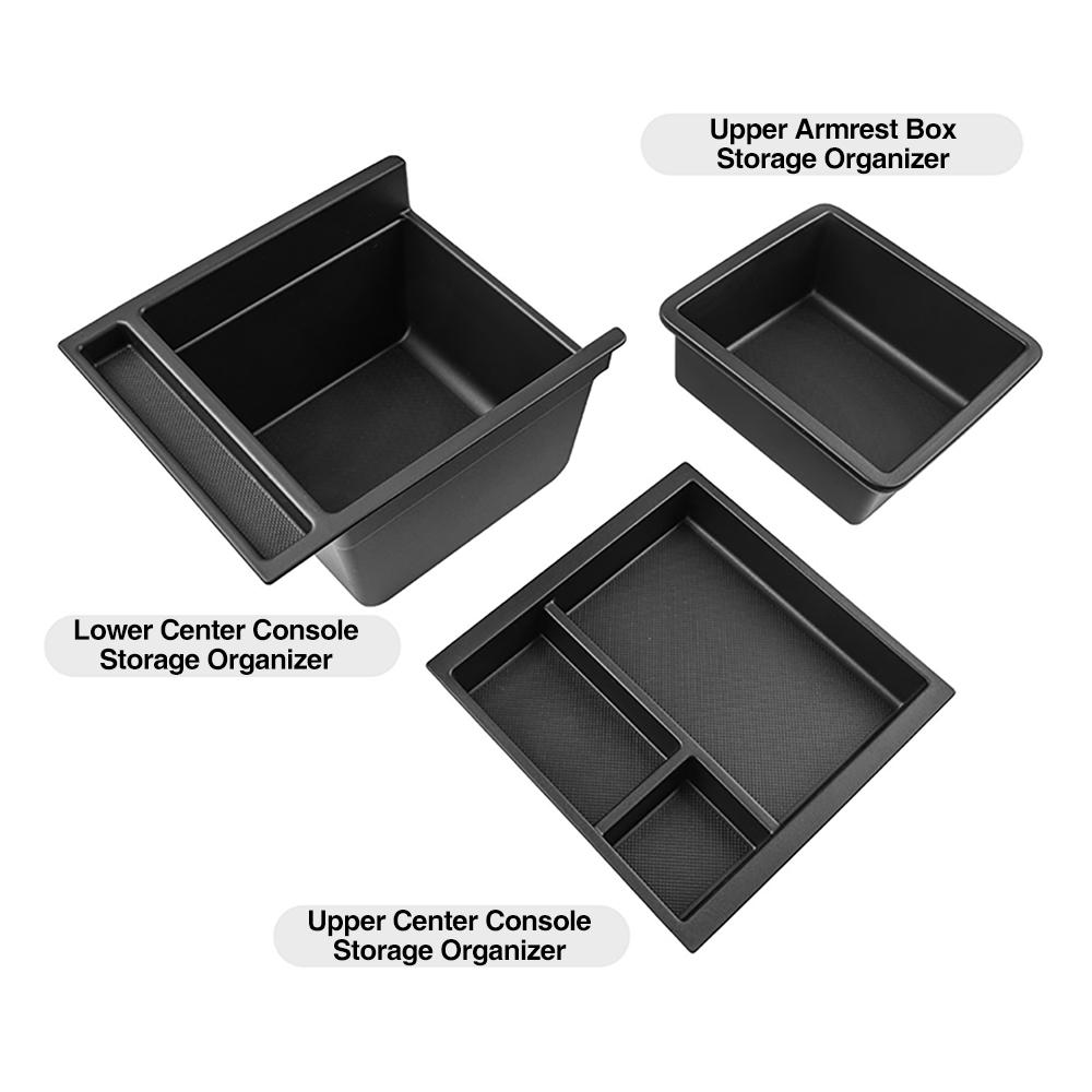 Heenvn 3Pcs For Tesla Model Y Juniper Model YL 2025 2026 ABS Car Center Console Armrest Double-layer Storage Box Organizer Cover