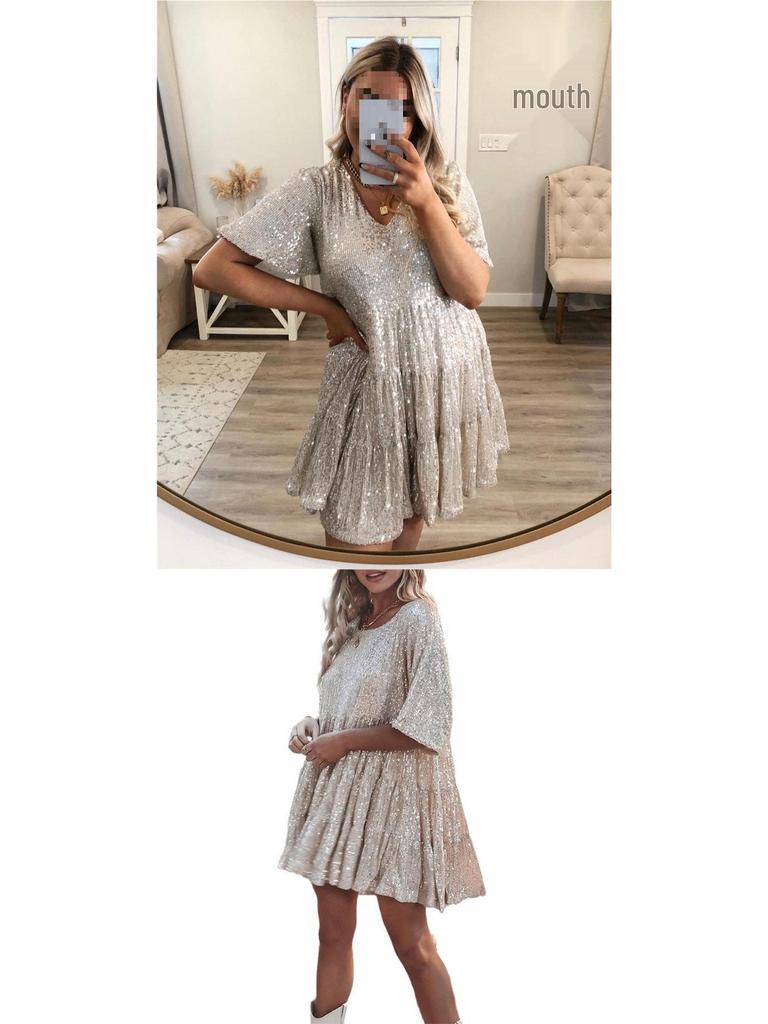 Euro-American Sequin Colorblock Evening Gown: Short Sleeve, Loose Fit, Round Neck