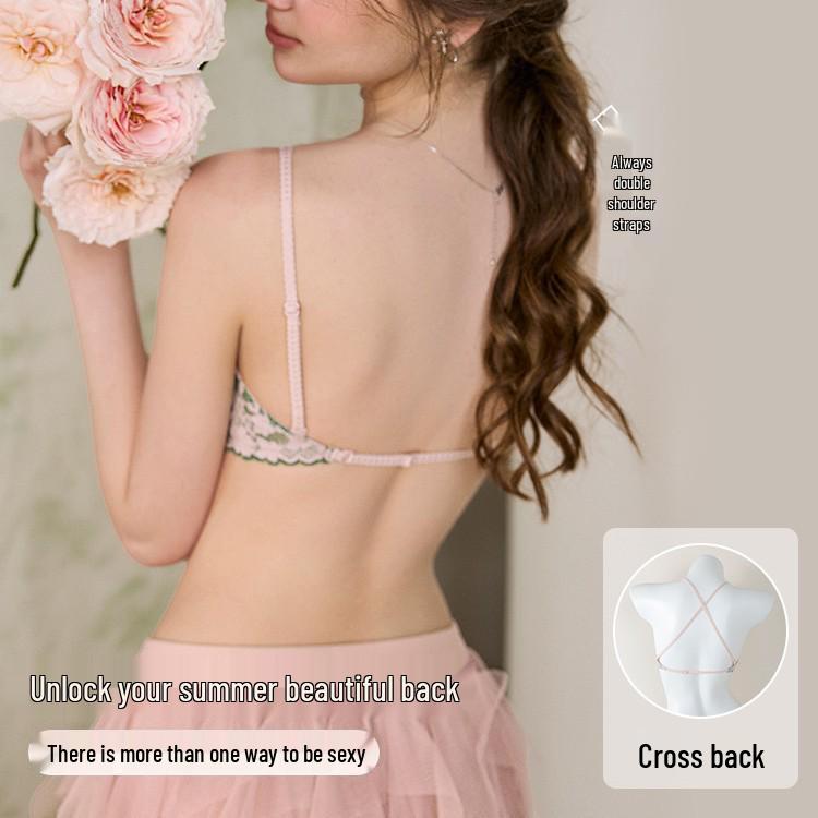 Elegant Lace Lingerie French Triangle Cup - Breathable, Non-Bulging, Backless Bra