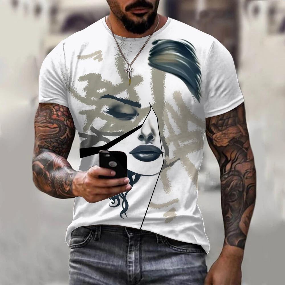 T-shirt Men's 3D Printing Ink Painting Women's Pattern Summer Men's Women Fashion Casual Comfort Oversized Crew Neck T-shirt Top