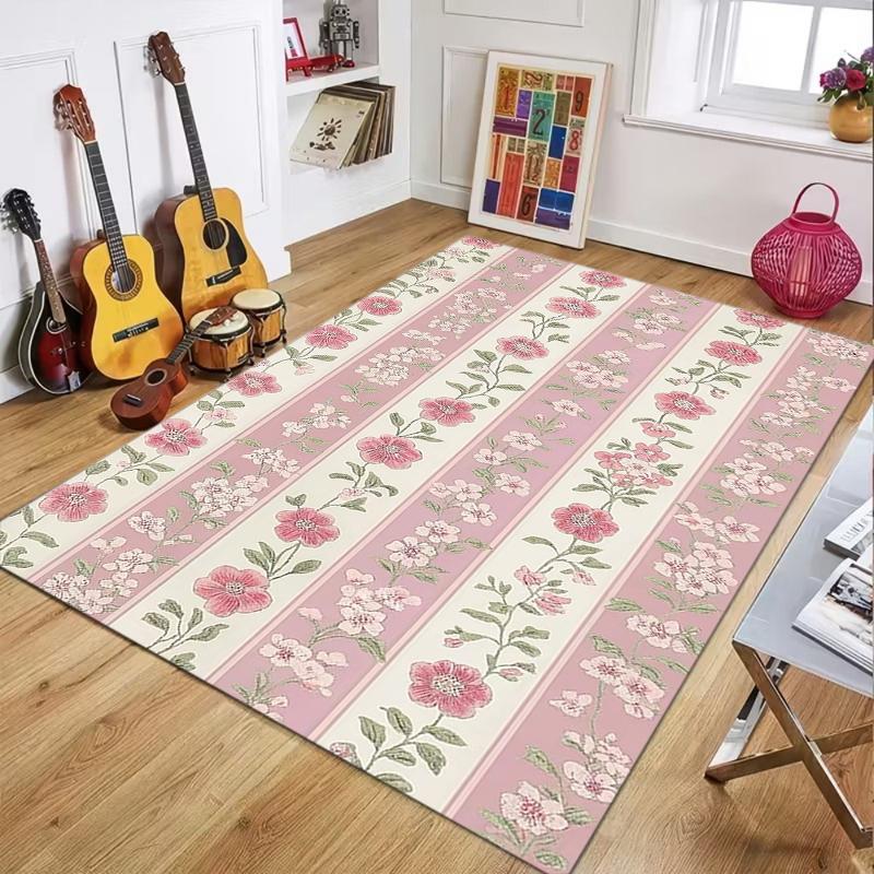 Vintage Botanical Lattice Floral Area Rug, Antique Style Floor Mat for Living Room Bedroom, Non-Slip Washable Home Decor Carpet