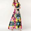 Women's Summer Casual Fashion Bohemian Printed Dress V Neck Short Sleeve Dress
