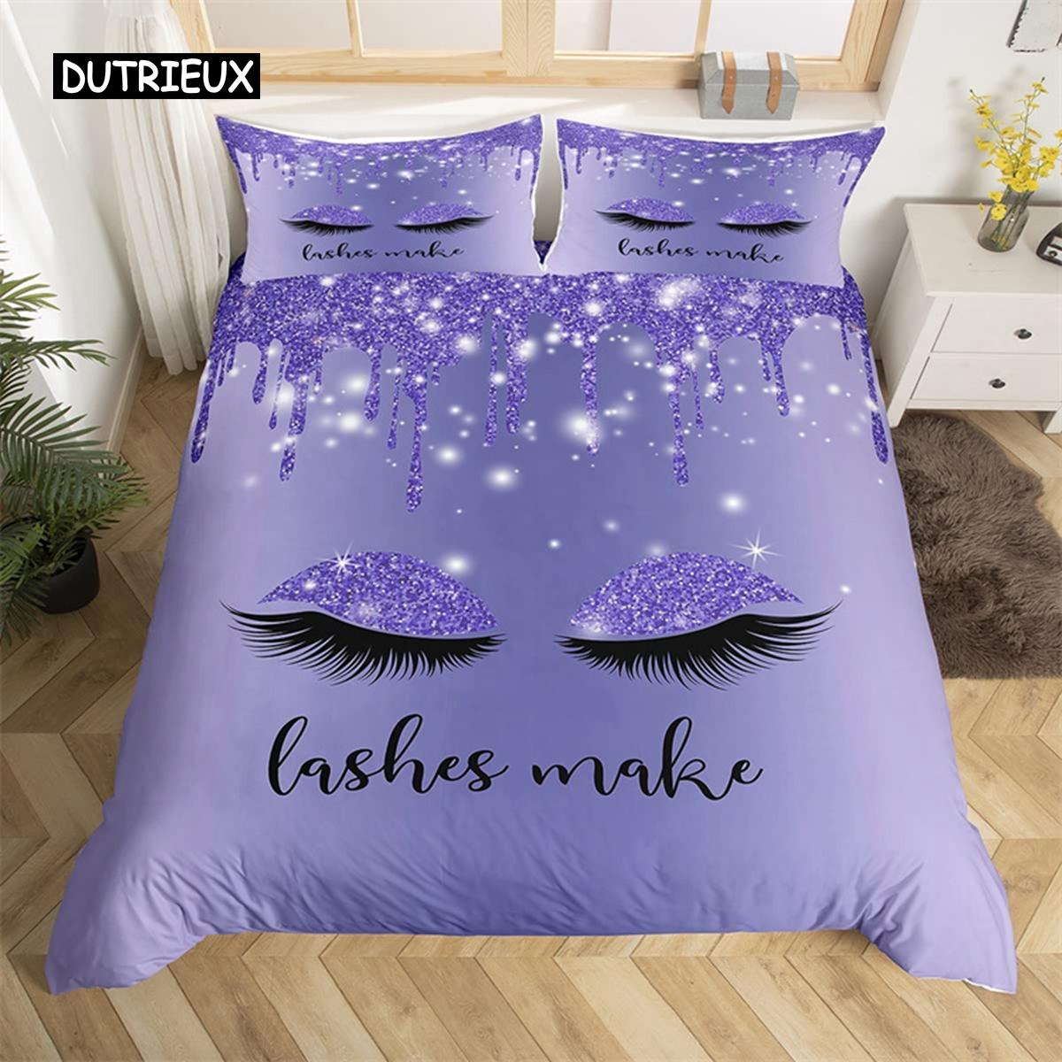 

Smile Eyelash Bed Cover King Dimension Size Premium Microfiber Glitter Makeup Eye Lash Comforter Cover 2/3pcs Fragments Dreamy Queen Size Bed Ensemble EU single(135x200cm)