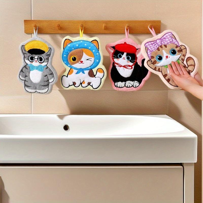 1/4 Stück Korallenfleece Katzenförmige Handtücher 4 Entzückende Kätzchen-Designs, Super Absorbent Schnelltrocknend Küchen-Badetücher, Nicht Fusseln Moderne Deko