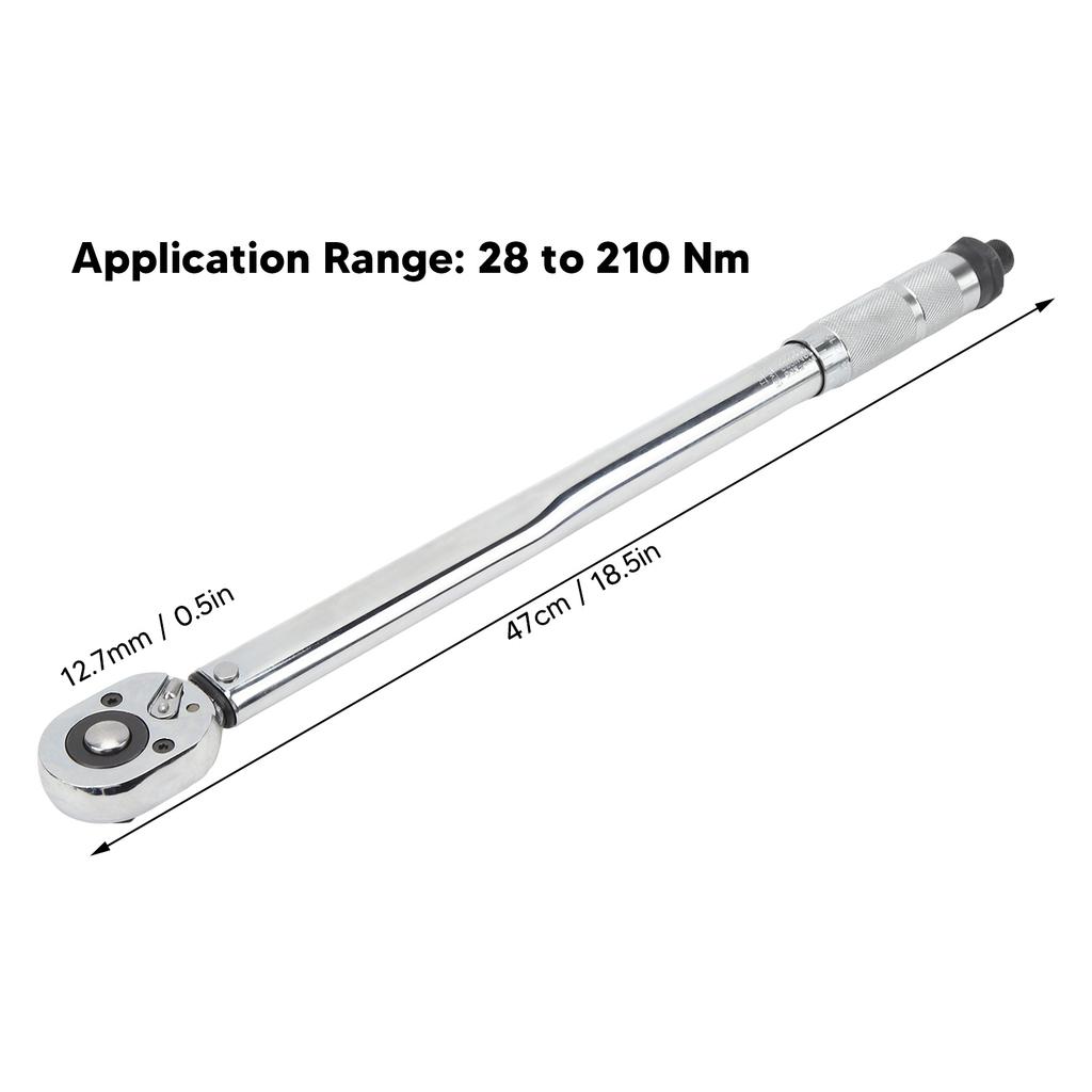 1/2in Drive Click Torque Wrench Accurate To 41/2" 28 to 210Nm for Car Tires Engine Chassis Repair