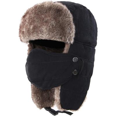 Men's Trooper Trapper Hat Warm Winter Hats with Removable Face Mask Earflaps Faux Fur Hunting Outdoor Hat