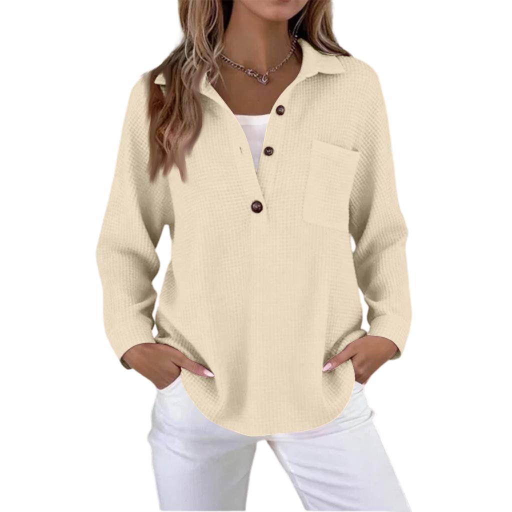 Women's Casual Loose Fashion Solid Color Ribbed Long-Sleeved Pullover Top