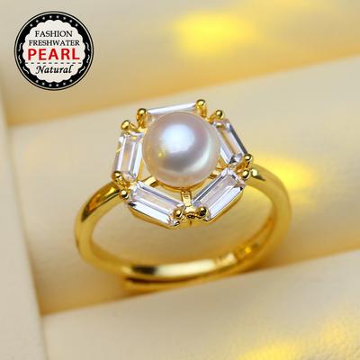 Anelli di perle d'acqua dolce naturali per le donne Moda femminile Cubic Zirconia CZ Anello fiore Anello regolabile per gioielli con perle