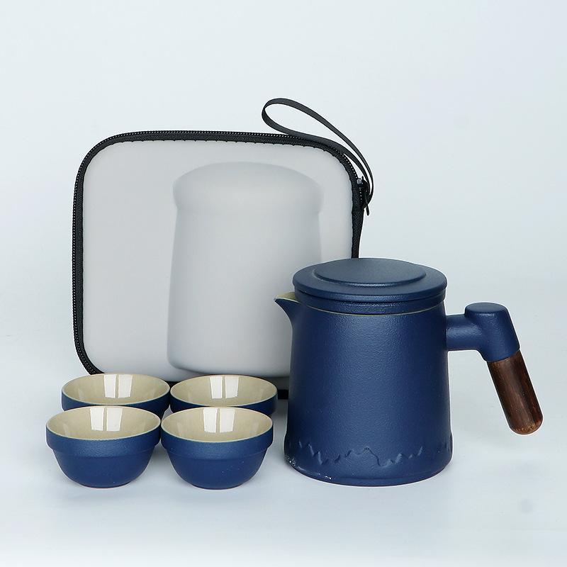 Portable travel tea set, small set, portable outdoor camping, express customer cup, one pot, four cups, teapot business gift.
