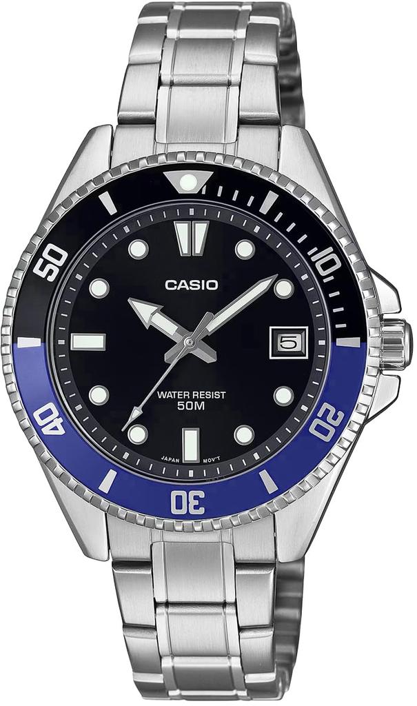 CASIO Standard Analog Watch MDV-10D-1A2V Boys Girls Black x Blue Bezel Metal Band Overseas Model