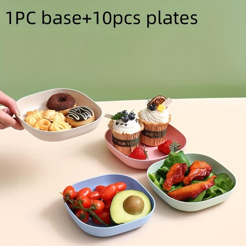 10 Plates + 1 Plate Storage Box Set Dining Table Garbage Plate/Spit Bone Plate/Household Bone Plate/Bone Plate/Creative Plastic Small Plate