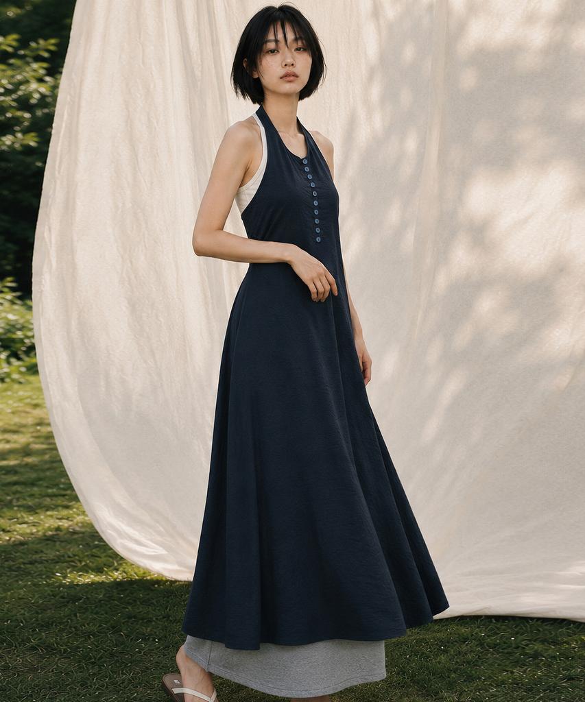 Top Girl Backless Halter Wrap Layered Dress_T611Ds512