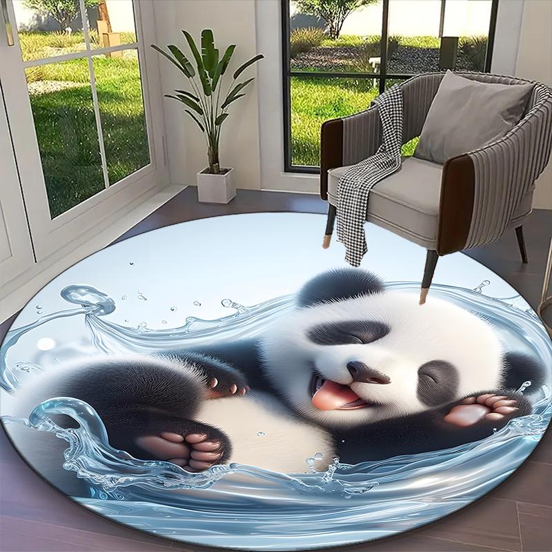 1 Stück Runder Teppich für das Büro geeignet, Teppich mit Riesenpanda, Vielseitiger bedruckter Stuhlunterlage, Langlebiger Teppich für das Sofa zu Hause