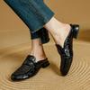 Fashion NEW Summer Women Mules Genuine Leather Shoes for Women Round Toe Low Heel Shoes Cover Toe Slingback Sandals Fabric Weave Shoes