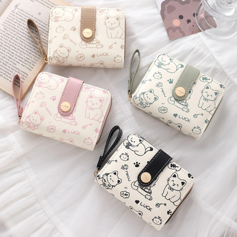 New Cute Cat Short Wallet Large Capacity Lightweight Coin Purse PU Leather Women Wallet