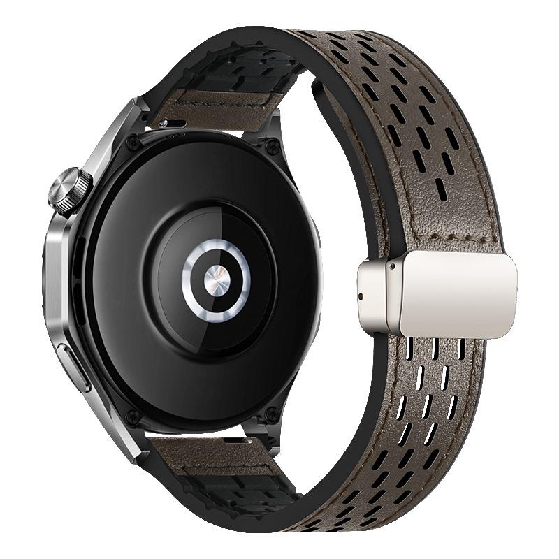 

Дышащий силиконовый ремешок для часов из кожи Crazy Horse с магнитным креплением для Huawei GT5, Samsung 6, Xiaomi S4 22MM
