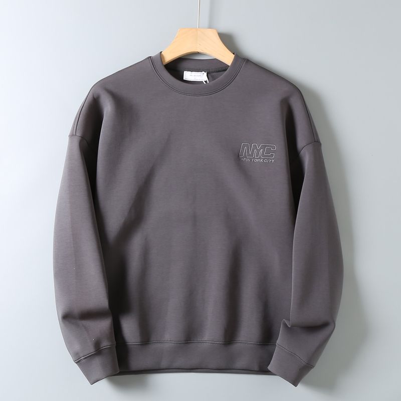 Original Export Surplus Air Layer Xinjiang Combed Cotton Drop Shoulder Cut Label Plain Versatile Loose Long-Sleeve Sweatshirt for Men Trendy