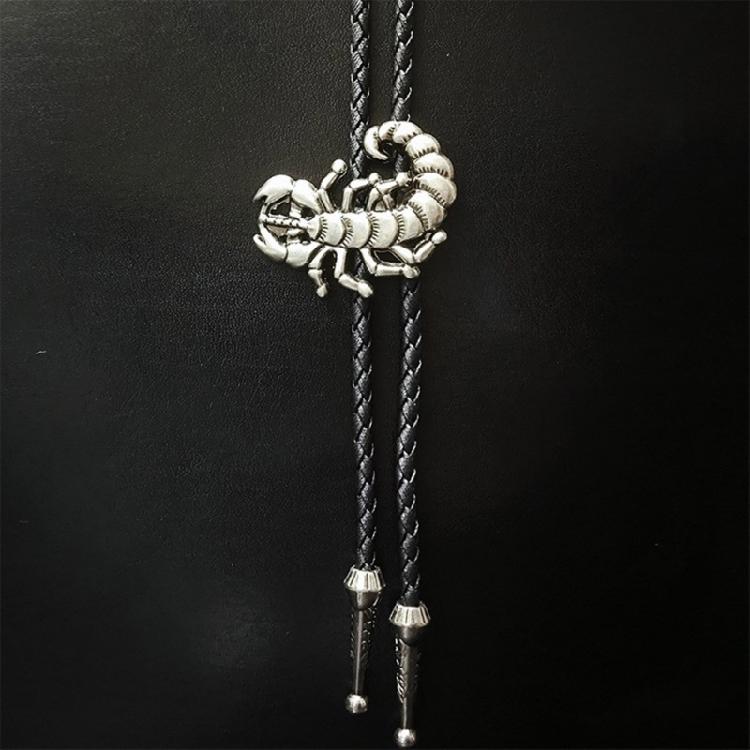 Men's Cowboy Bolo Tie Vintage Western Accessory Metal Scorpion Animal Pendant Adjustable Leather Cord Necktie Necklace