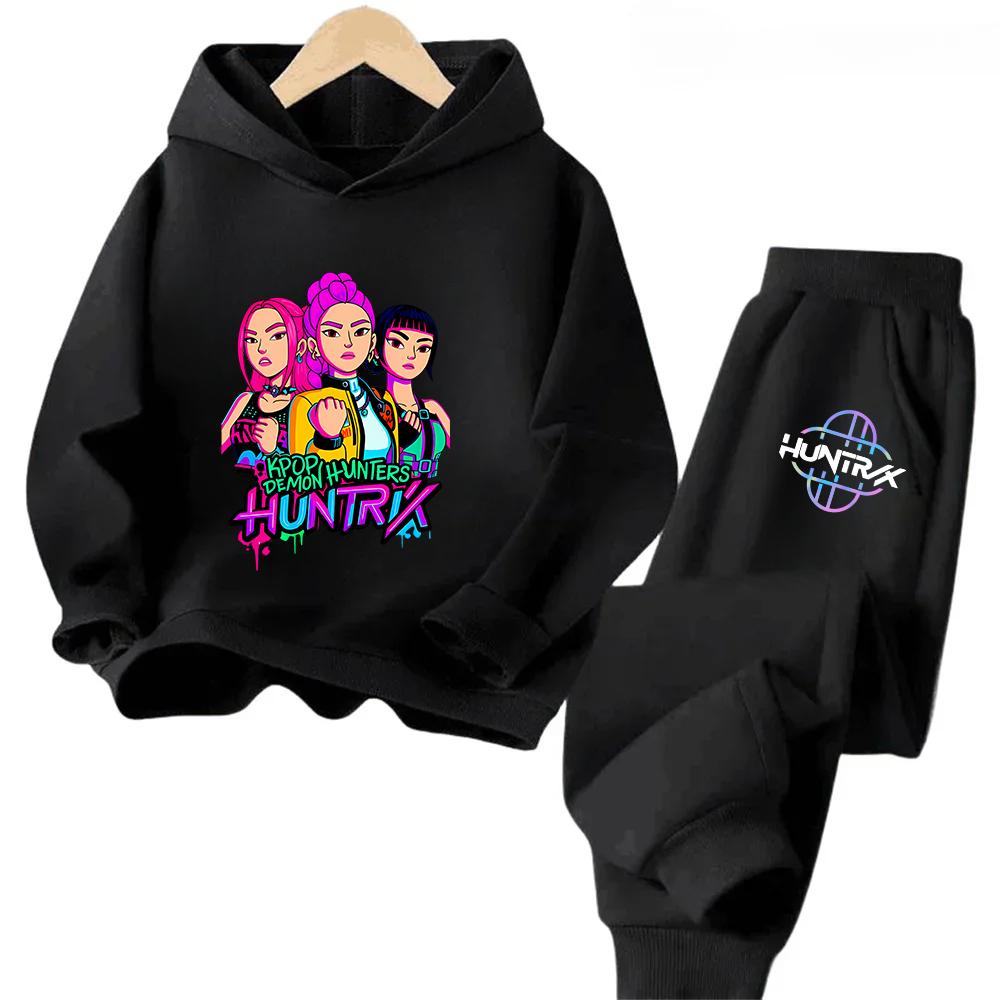 Autumn Hot Movie KPop Demon Hunters Hooded Children's Hoodies Set Pants Suit 2pcs Set Casual Fashion Boy Girl Sportwear Clothing