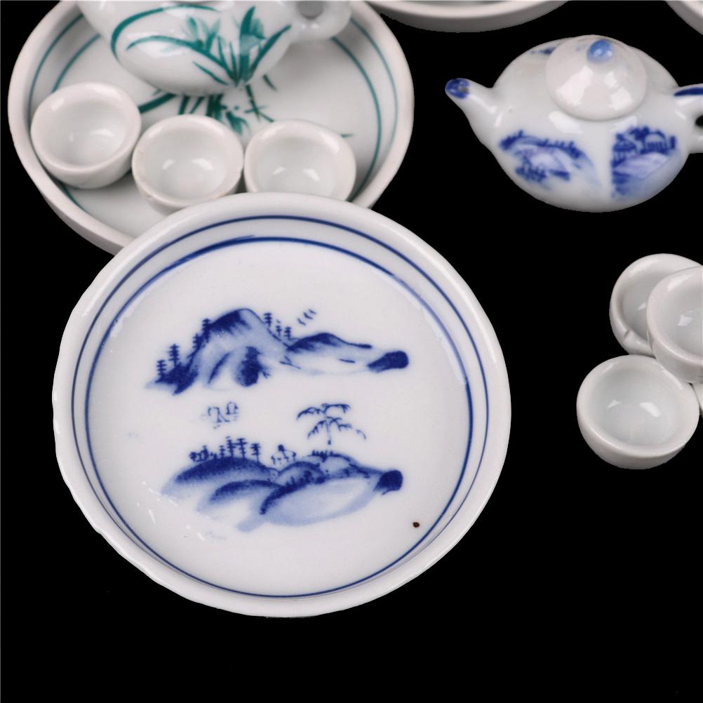 1Set Dollhouse Kid Pretend Play Miniature Dining Ware Porcelain Tea Set Dish Cup Plate TOY