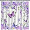 Mocsicka Purple Butterfly Shower Curtain Spring Purple Floral Butterfly Bathroom Shower Curtain Nature Garden Plant Waterproof Fabric Shower Curtain
