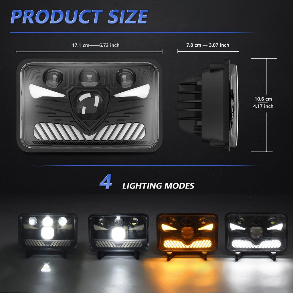 4x6 LED Headlights,4x6 LED Headlights 5 Inch Square LED Headlamp 1 Pair Daytime Running