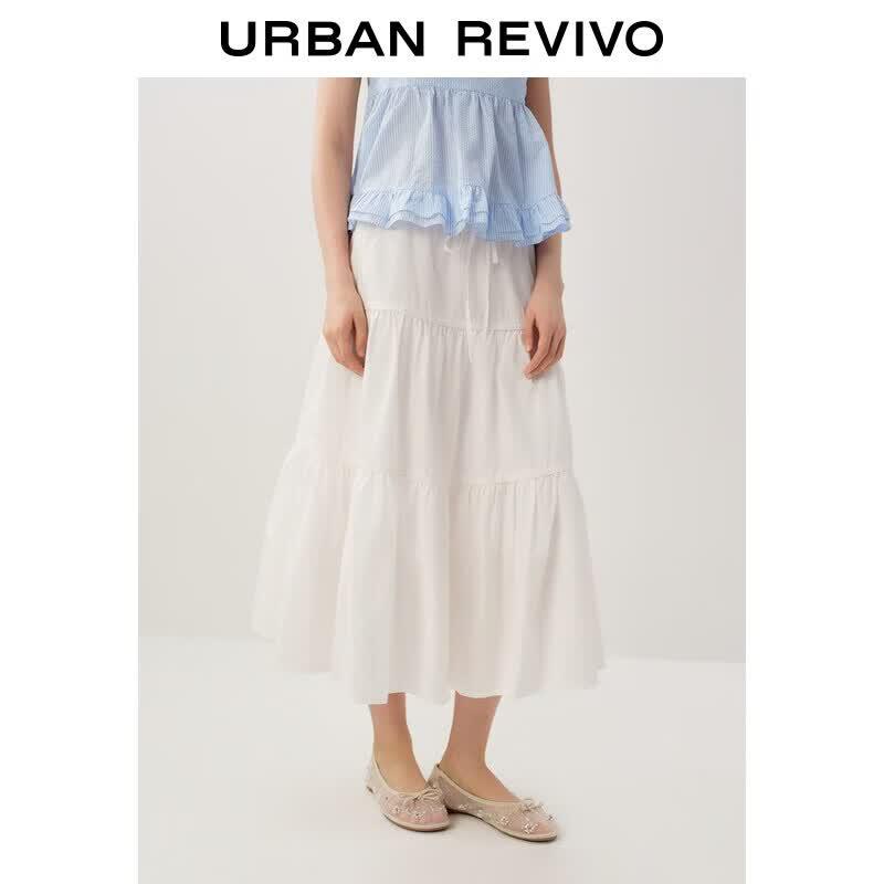 UR Women s Pleated Drawstring Cotton Maxi Skirt XXS