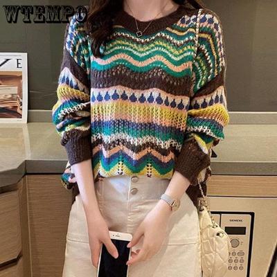 Spring and Autumn Hollow Sweater Knitted Color Loose Jacket Simple Casual Young Women's Top