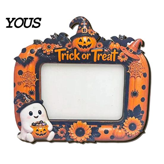 Decorative Mantle Piece Halloween Photo Frame, Wooden Desktop Picture Holder for Spooky Party Decoration Kids Room Home Accents And Festive