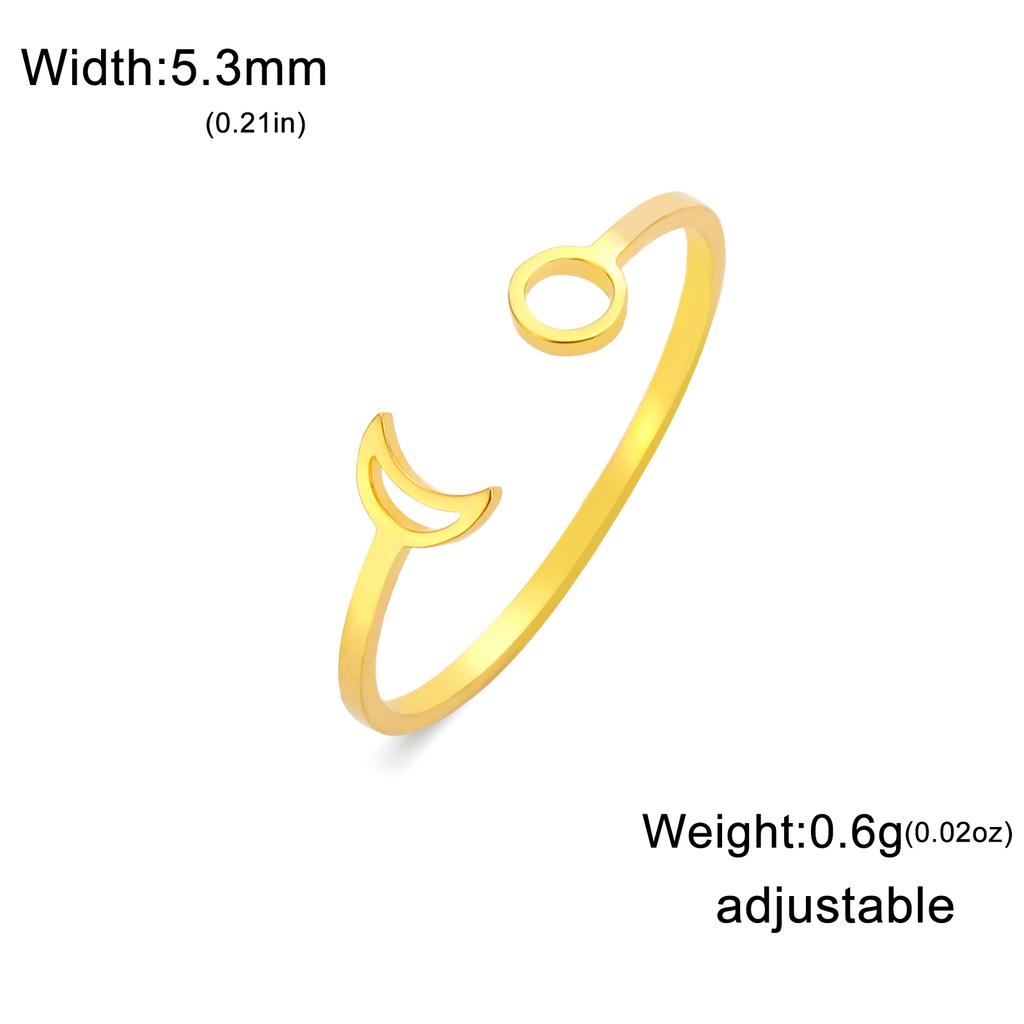Skyrim Hollow Solid Sun Moon Stainless Steel Open Ring Women'S Girls Fashion Minimalist Birthday Gift Jewelry Gift New